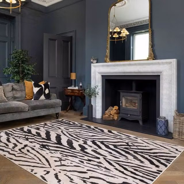 Kukoon Black and White Zebra Print Washable Living Room Rug, W/D/H: 200 x 290 cm – 1