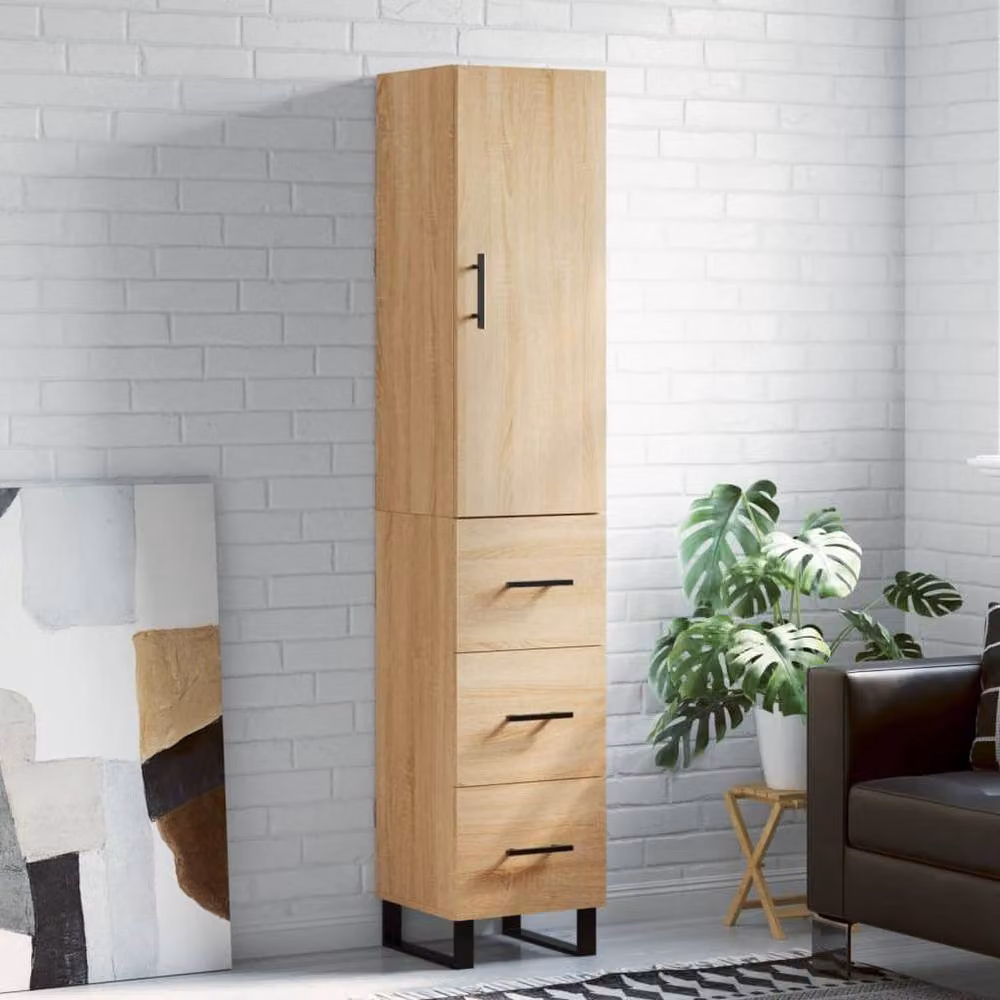 Berkfield Home Sonoma Oak Highboard in Beige and Brown, W/D/H: 34.5 x 34.0 x 180.0 cm – 2