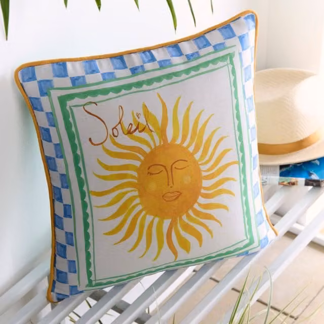 Fusion Soleil Sun Multi-Colour Graphic Square Outdoor Filled Cushion, W/D/H: 43 x 43 x 43 cm