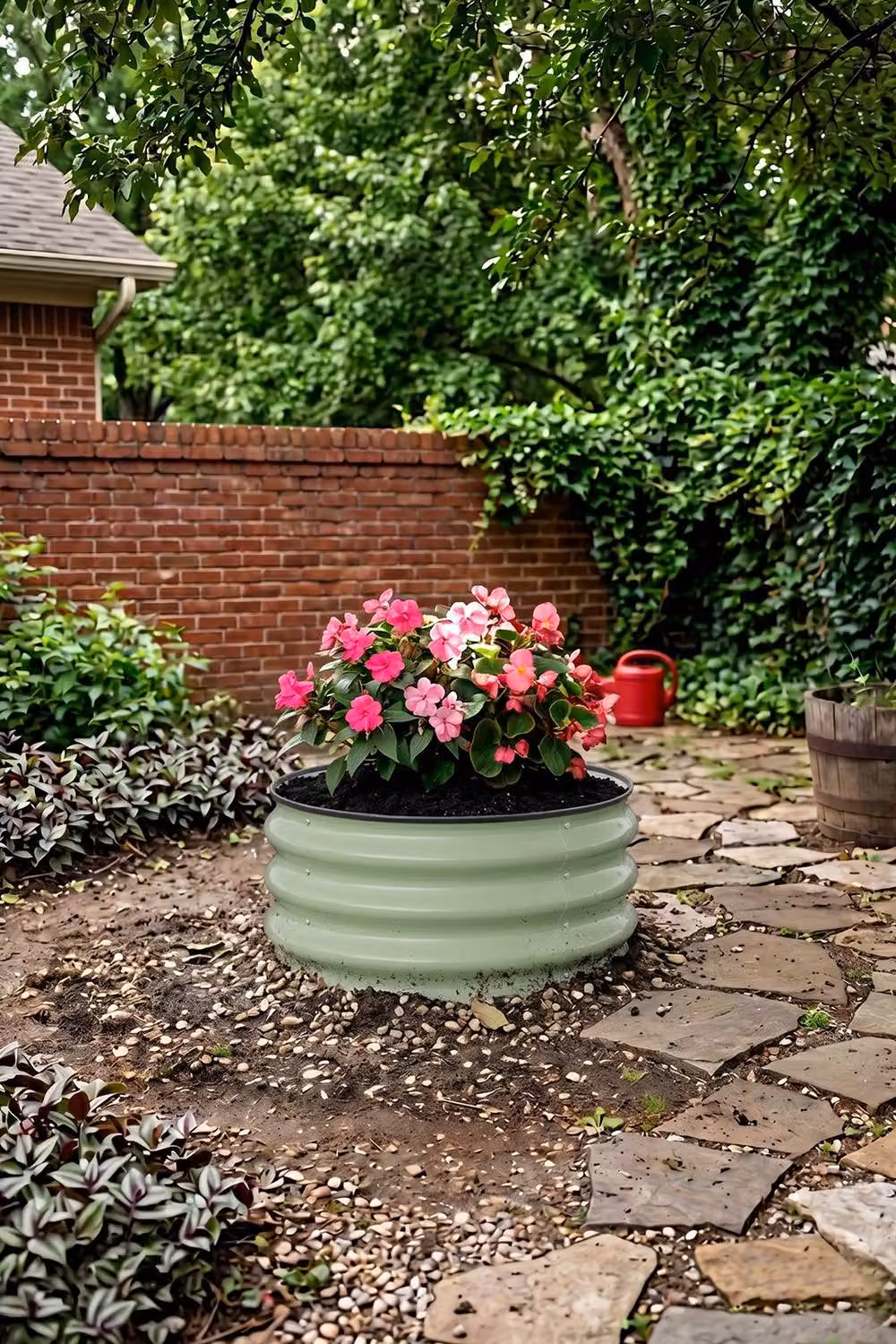 Living and Home Round Metal Raised Garden Bed in Green, W/D/H: 60 x 60 x 30 cm – 2