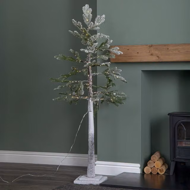 Samuel Alexander White Light Up Snow Flocked Christmas Pine Tree with 240 Warm White LEDs, Height: 150 cm, Width: 70 cm, Depth: 5 cm – 1
