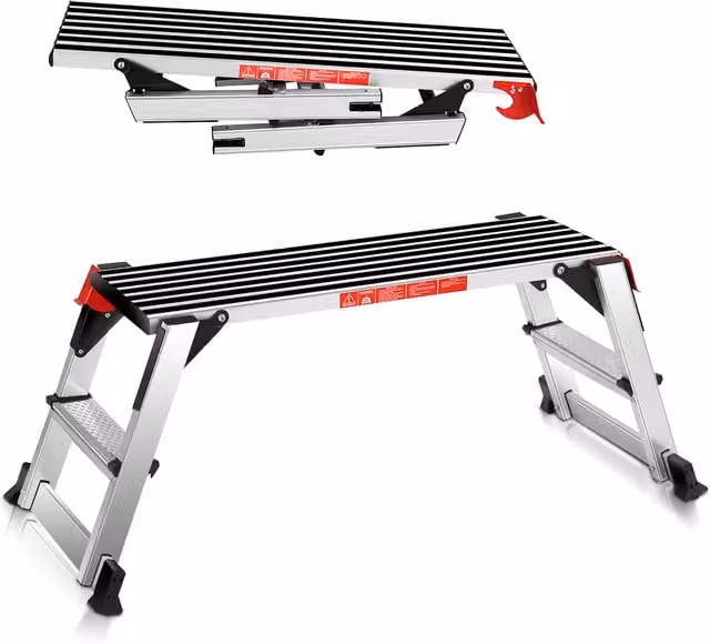 Costway Foldable Aluminium Platform Ladder Step Bench in Silver