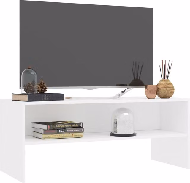 Berkfield Home White Minimalist TV Cabinet in Matt Engineered Wood W/D/H: 100 x 40 x 40 cm – 1