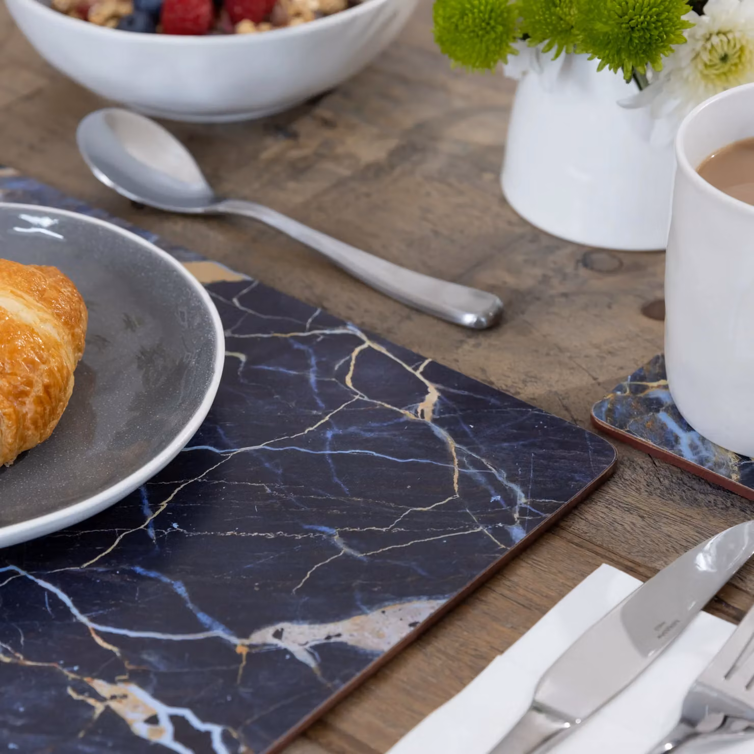Creative Tops Navy Marble Premium Large Cork-Backed Placemats, Set of 4, Grey and Gold, W: 40 cm, D: 29 cm – 6