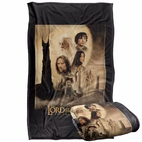 Warner Bros. Lord of the Rings The Two Towers Super Soft Fleece Throw Blanket, Multicolour, W: 91.44 cm x D: 91.44 cm – 1
