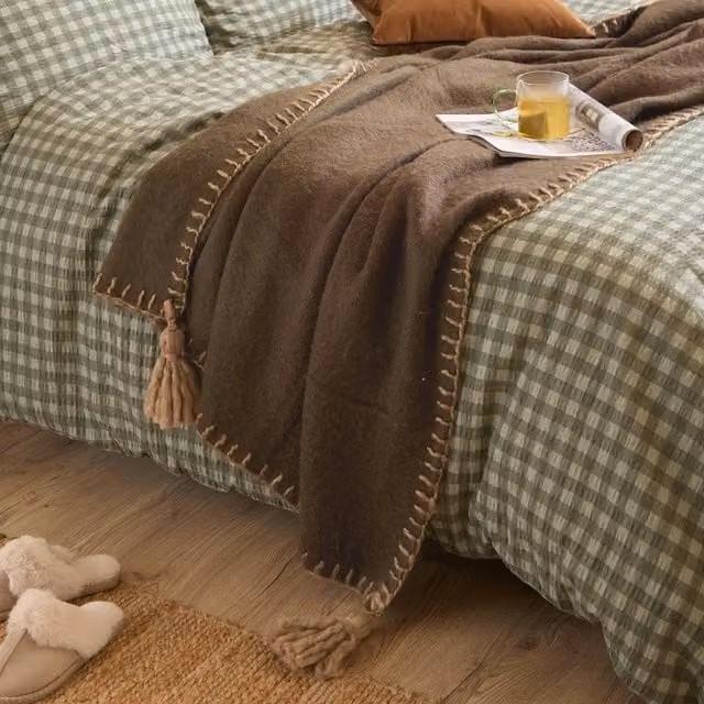 Yard Lowen Wool Blend Brushed Throw in Brown, W: 130 cm, D: 170 cm