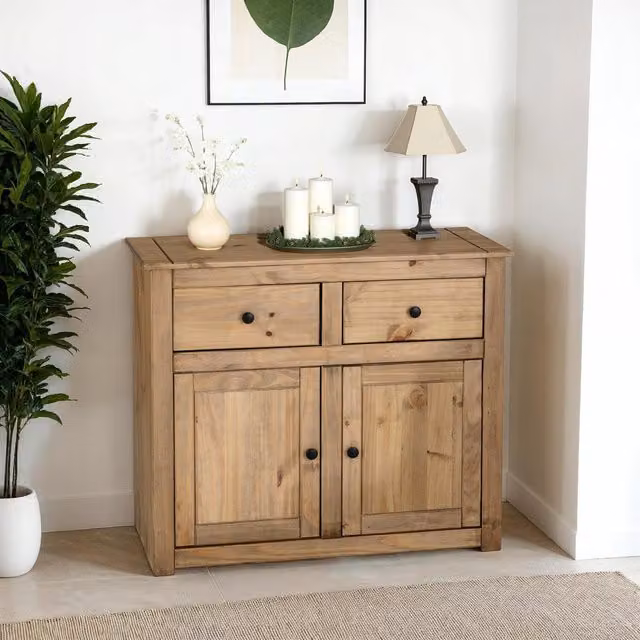 Seconique Panama 2 Door 2 Drawer Rustic Pine Sideboard in Natural Wax