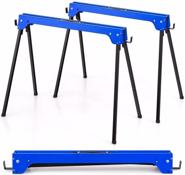 Gymax 2 Pack Folding Metal Sawhorses in Blue – 1