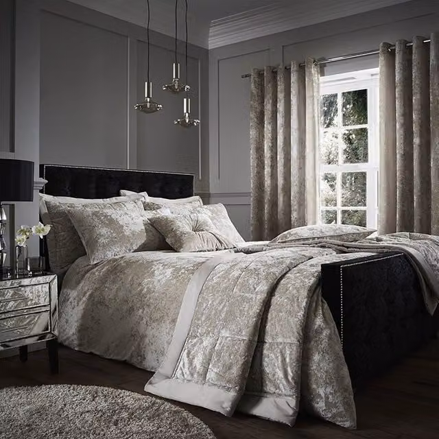 Catherine Lansfield Crushed Velvet Duvet Cover Bedding Set in Beige