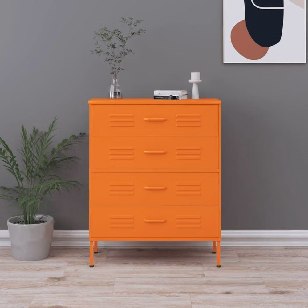Berkfield Home Industrial Metal Chest of Drawers in Orange, W: 80 cm, D: 35 cm, H: 101.5 cm – 2