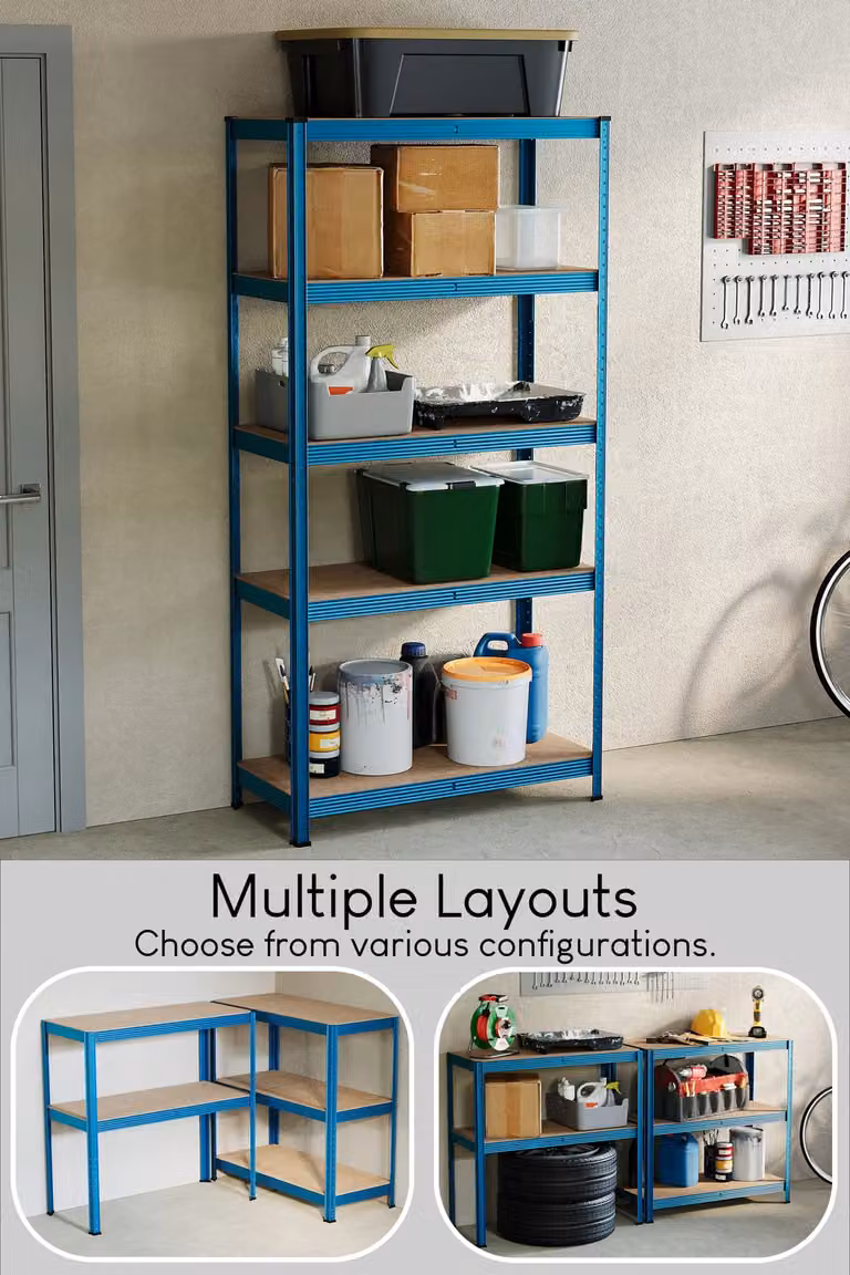Home Discount Home Vida 5 Tier Heavy Duty Garage Storage Shelf in Blue, W/D/H: 150 x 70 x 150 cm