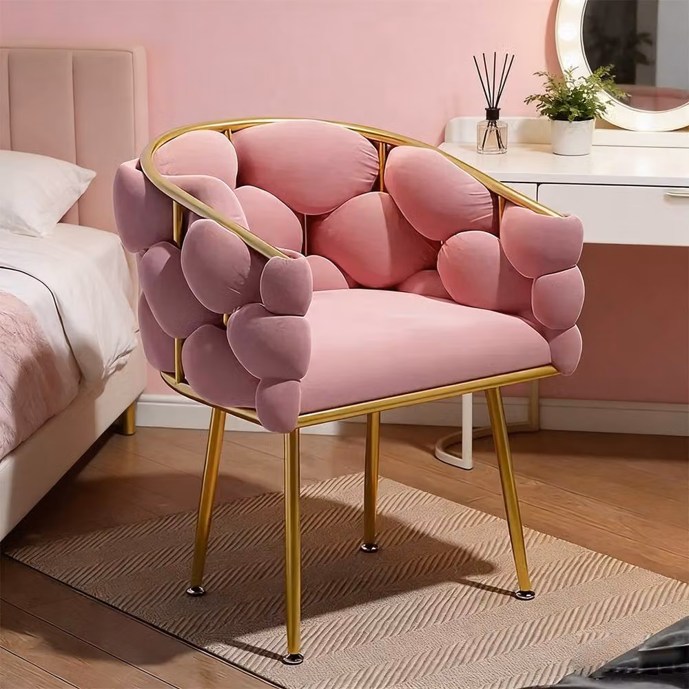Ventryn Pink Velvet Single Accent Chair with Armrests and Backrest – 3