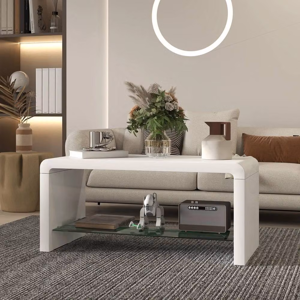 NESTLUNE High Gloss Square Storage Coffee Table in White, W/D: 100 x 100 cm – 3