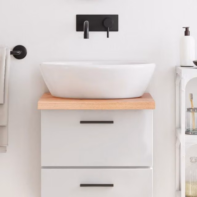 Berkfield Home Bathroom Countertop Light Brown Treated Solid Wood W/D/H: 40 x 60 x 2-4 cm