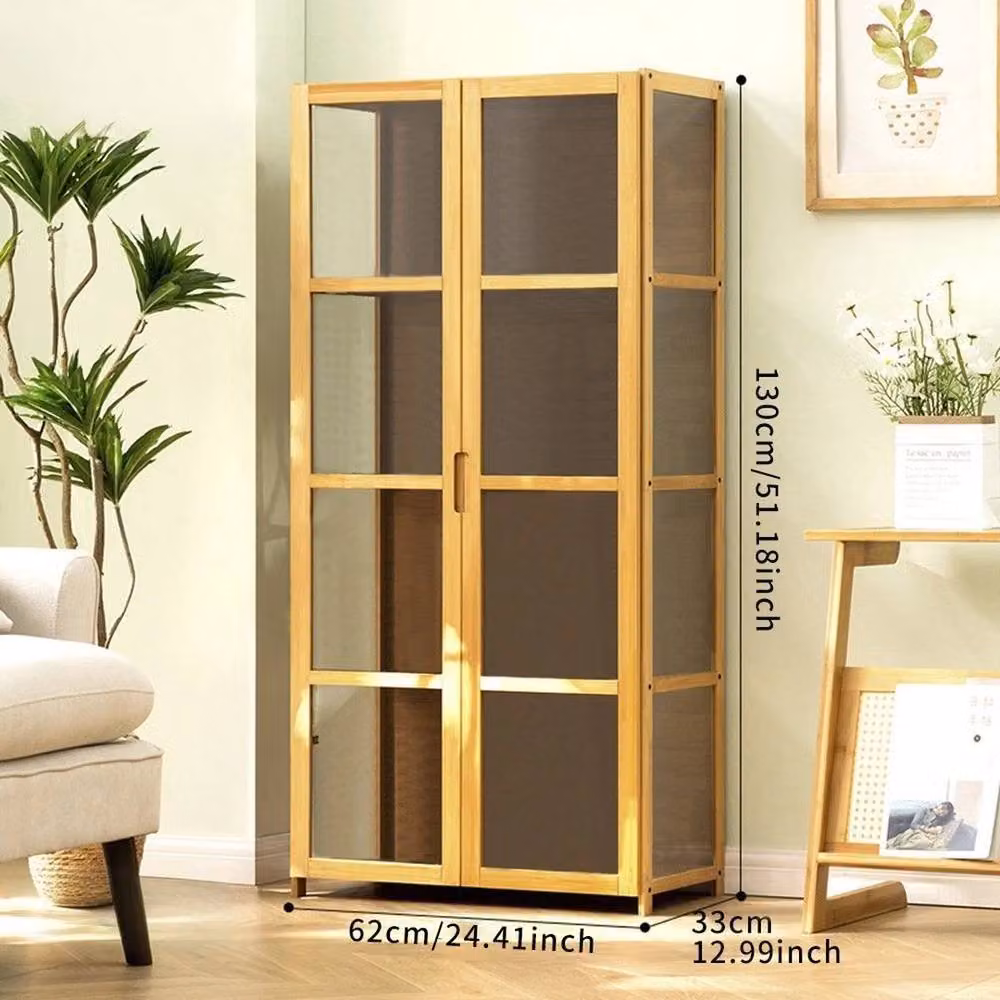 KORVIXA Brown Bamboo 4-Tier Display Case and Storage Cabinet with Glass Doors, W/D/H: 100 x 100 x 100 cm – 2