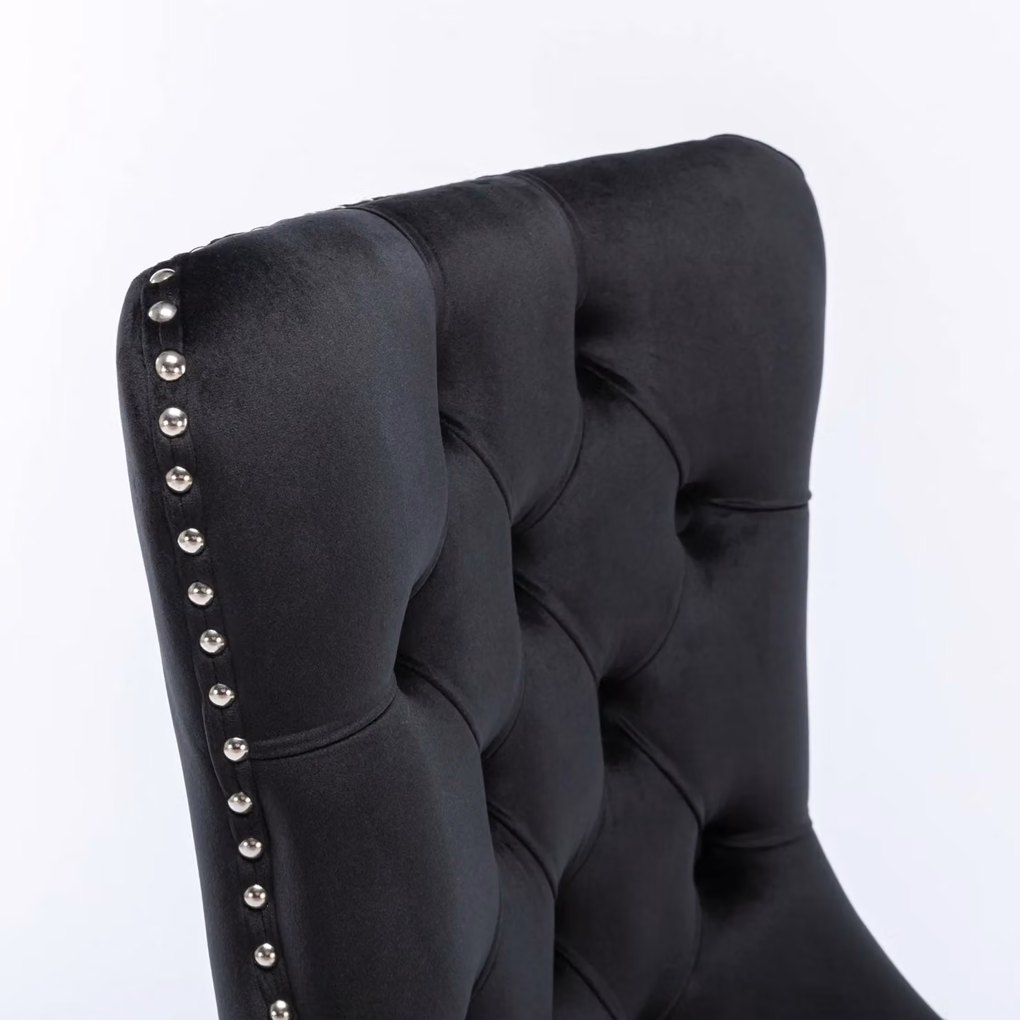 HomeTouch Angie 4 Pack Black Velvet Upholstered Kitchen Dining Chairs with Pull Knocker Back – 3