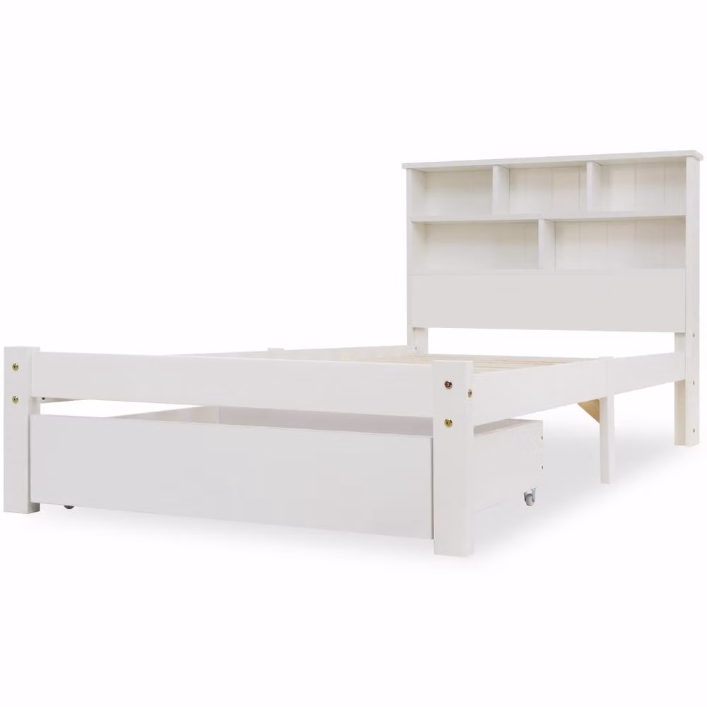 ModernLuxe Single Bed Frame in White with Drawers and Bedside Shelf – 3