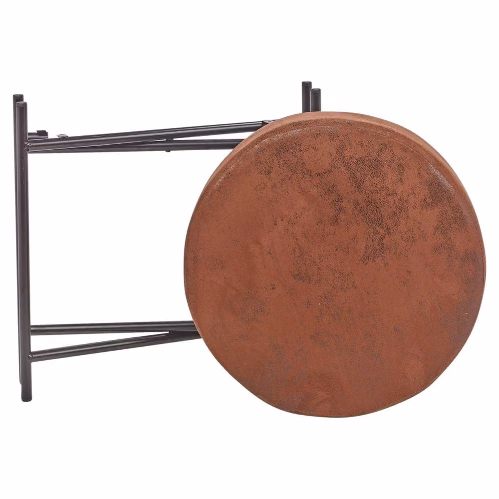 Havendro Brown Faux Leather Round Padded Stool with Metal Legs – 3