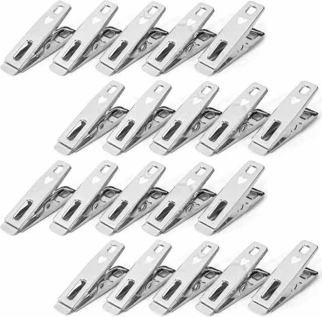 PAWNORA Metal Laundry Clothes Pegs in Silver, Pack of 20