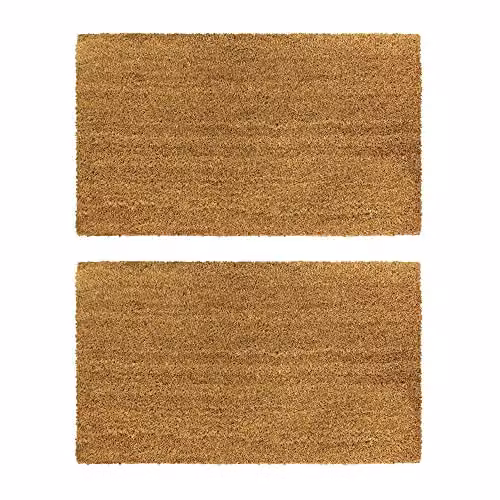 JVL Manor Plain Coir Doormat, Pack of 2, Brown, W: 40 cm, D: 70 cm