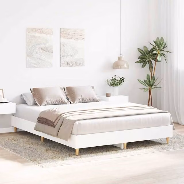 Berkfield Home Durable King Size Bed Frame, White, W: 150 cm, D: 203 cm, H: 25 cm