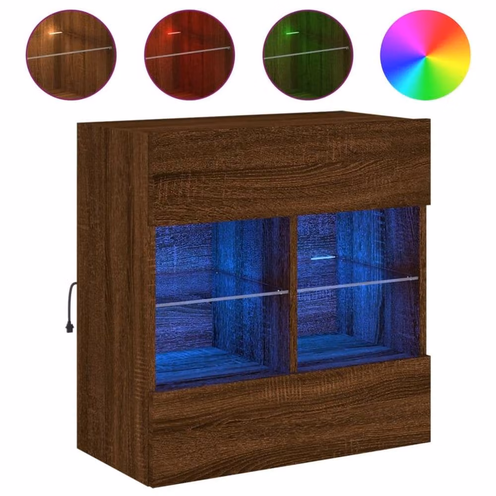 Berkfield Home TV Wall Cabinet with LED Lights in Brown Oak, W: 58.5 cm, D: 30 cm, H: 60.5 cm – 3
