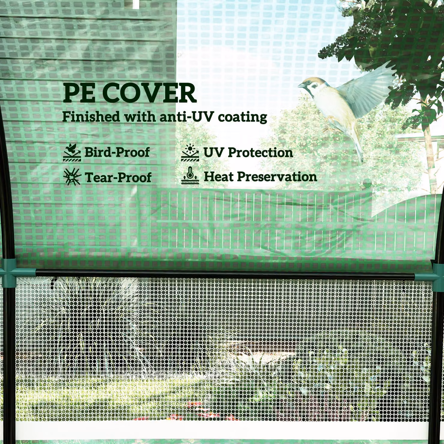 Outsunny Green Walk-In Polytunnel Greenhouse with Roller Window, W: 300 cm, D: 300 cm, H: 200 cm – 3