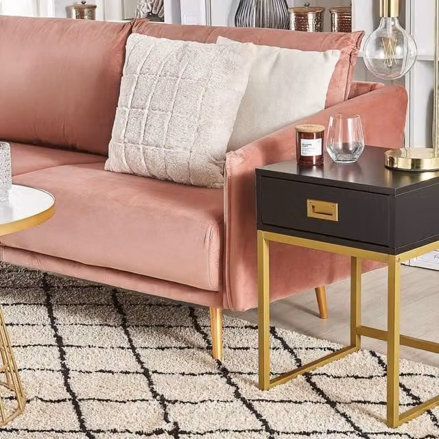 Wyld and Coco Black and Gold Side Table with Drawer, W/D/H: 40 x 40 x 57 cm