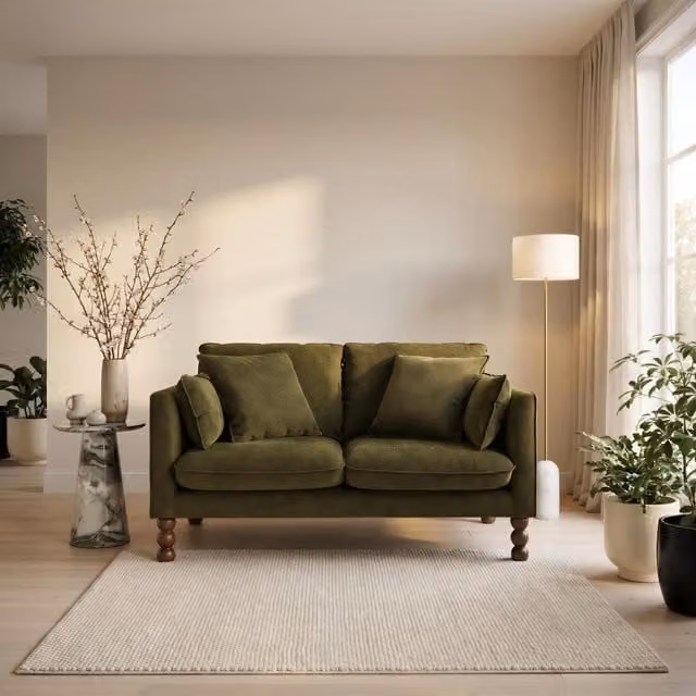 Furniturebox UK Monroe 2 Seater Chenille Fabric Sofa in Green