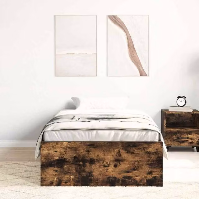 Berkfield Home Modern Bed Frame in Smoked Oak and Brown, W/D/H: 90 x 200 cm – 1