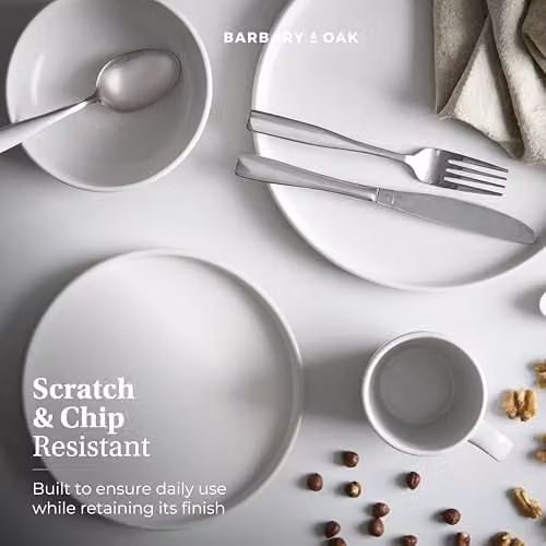 Barbary & Oak Avena 16 Piece Stoneware Dinner Set in White with Natural Matte Glaze Finish – 4