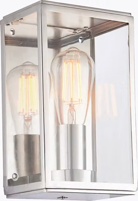 Perch & Parrow Siobhan Retro Wall Lamp in Silver with Transparent Glass Shade