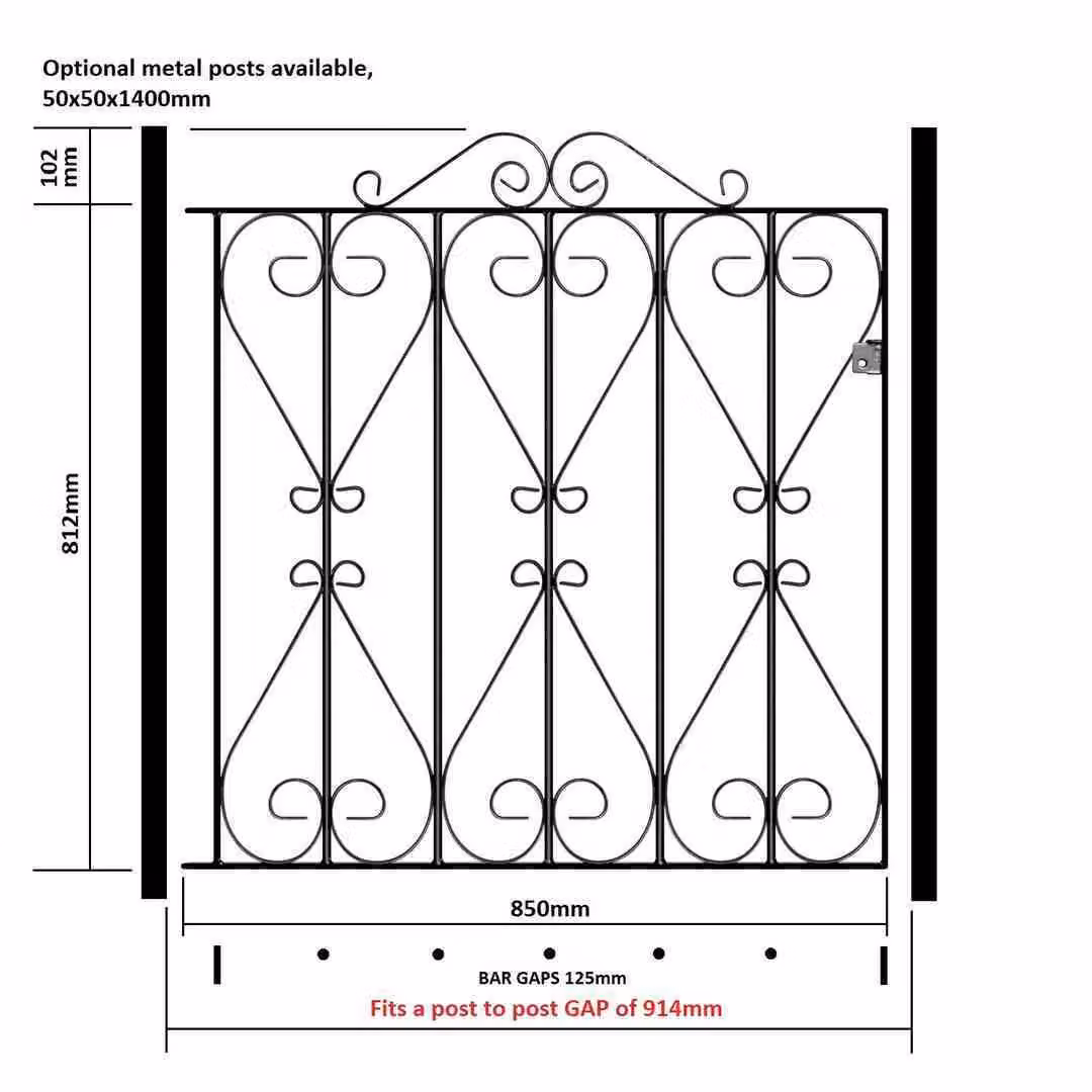 Burbage Iron Craft Regent Scroll Low Single Swing Gate in Black, Fits Gap W: 91.4 cm, H: 91.4 cm – 2