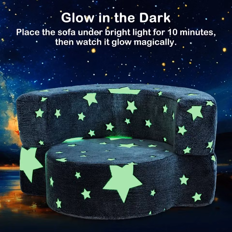 Costway Kids 2 in 1 Glow in the Dark Plush Couch and Play Mat, Grey, W/D/H: 64 x 40 x 40 cm – 4