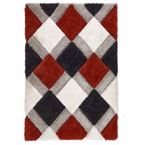 Phoenox Textiles Limited Origins 3D GEO Shaggy Red Geometric Rug, W: 60 cm, D: 110 cm – 3
