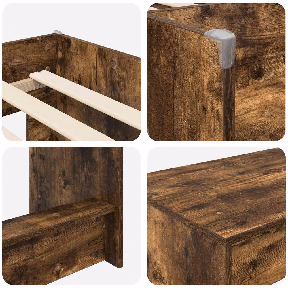 Berkfield Home Kids High Bed Frame with Desk in Smoked Oak Brown Engineered Wood – 4