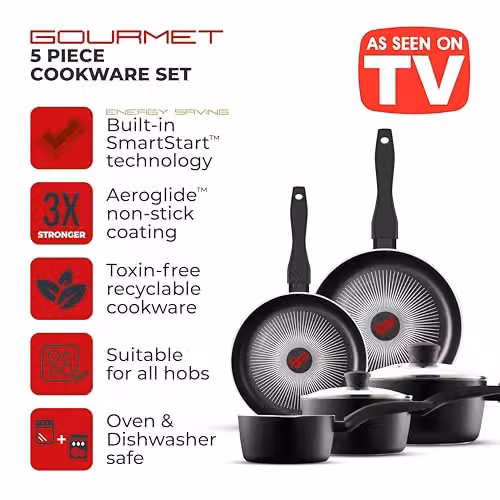 Tower SmartStart Gourmet 5 Piece Non-Stick Cookware Set in Black – 2