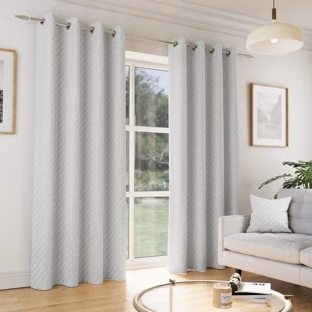 Enhanced Living Tokyo Grey Velvet Embossed Eyelet Thermal Darkening Curtains, Pair, Width: 183 cm, Height: 168 cm