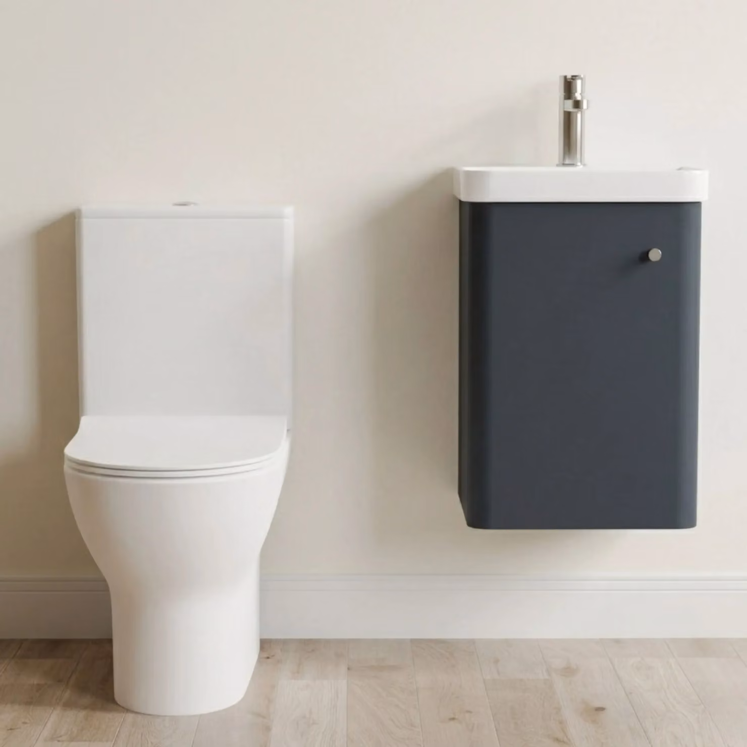 Balterley Wall Hung 1 Door Bathroom Vanity Unit, Tap and Toilet Pack, Grey Matt, W: 37.9 cm – 3