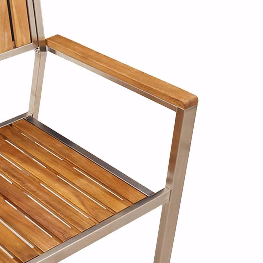 Berkfield Home Set of 2 Stackable Garden Chairs in Silver Acacia Wood and Stainless Steel – 3