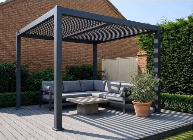 Madefor.living Aluminium Pergola with Manual Louvre Roofing, Anthracite Grey, W/D: 3 x 3 m