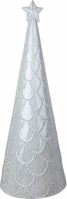 Four Candle White Glazed Ceramic Christmas Tree Ornament with Dotted Textured Detail
