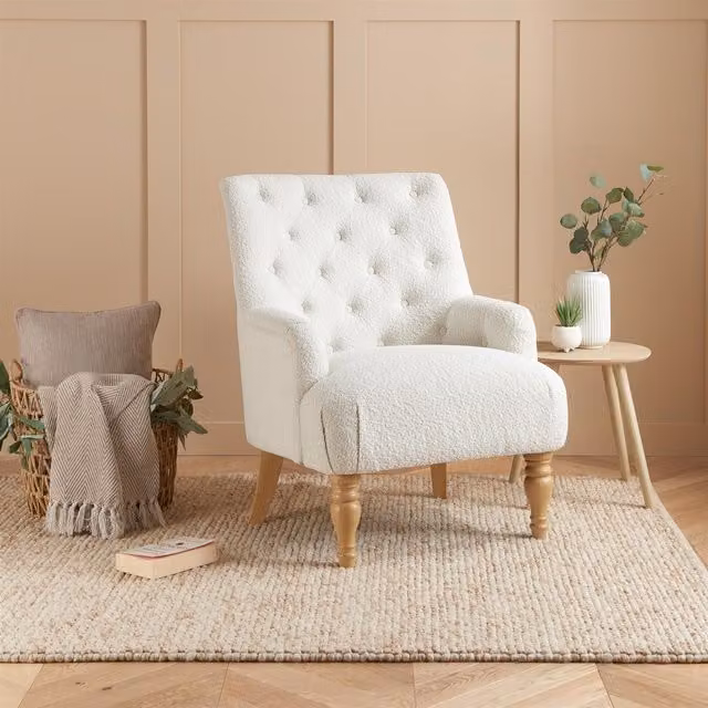 Birlea Padstow White Bouclé Fabric Tub Armchair – 1