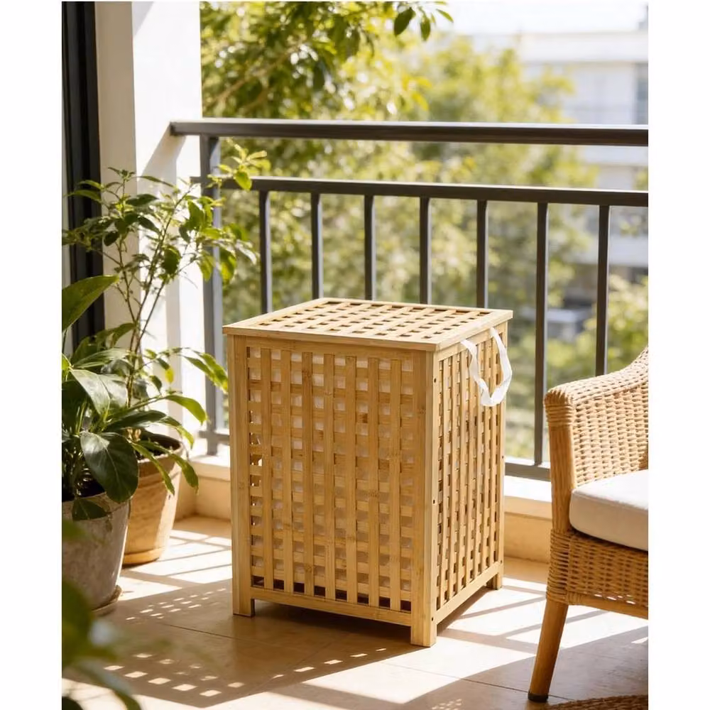 Havendro 120L Bamboo Laundry Basket with Lid and Removable Bag in Beige – 4