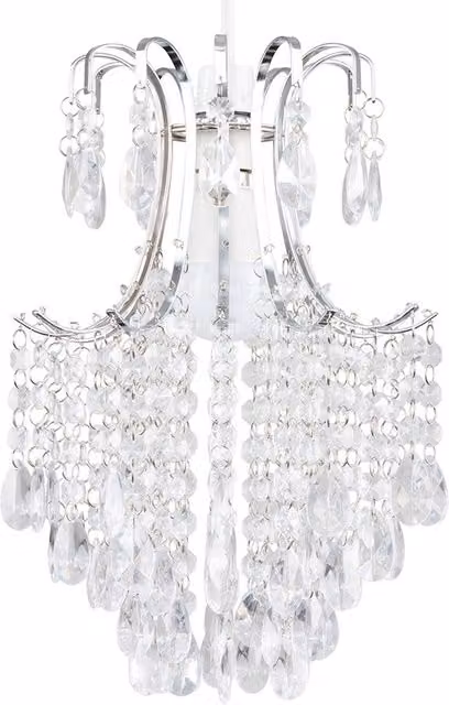 ValueLights Modern Round Silver Chrome Ceiling Pendant Light Shade with Transparent Acrylic Droplets