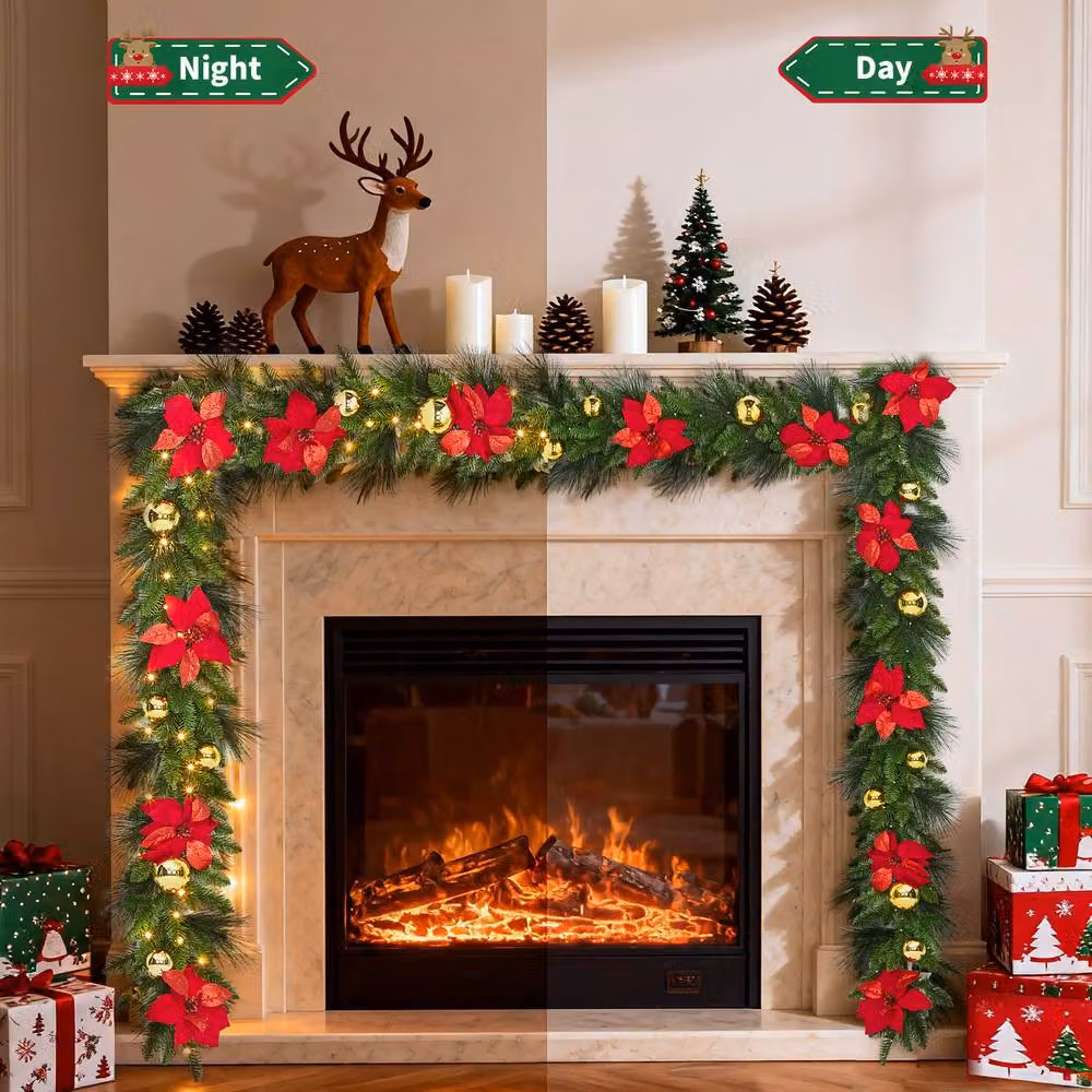 London Boutique 9ft Pre-Lit Christmas Wreath with LED Lights in Green – 3