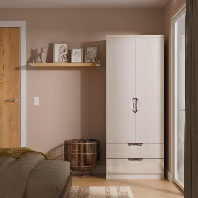 2 U Holborn Ready Assembled 2 Door 2 Drawer Wardrobe in Taupe/Beige