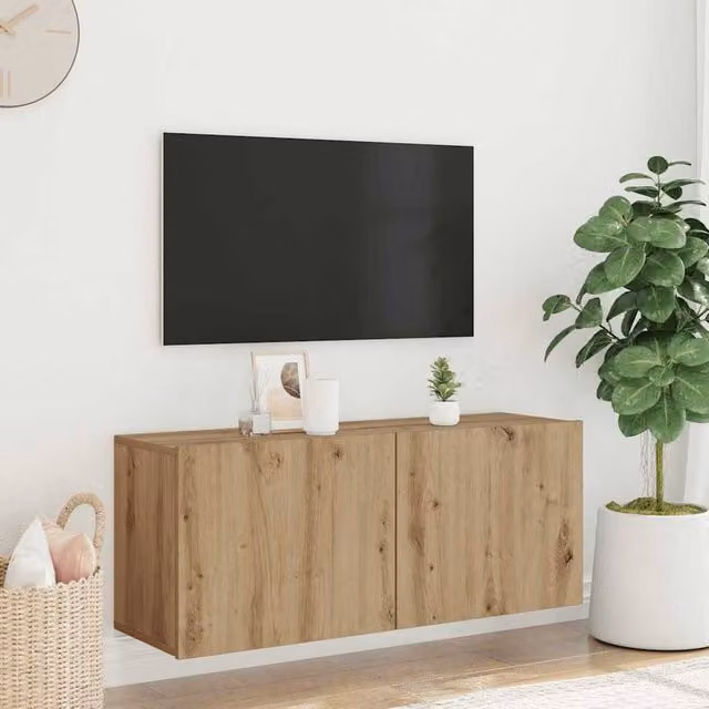 Berkfield Home Artisan Oak Wall-mounted TV Cabinet in Brown, W/D/H: 100 x 30 x 41 cm – 1