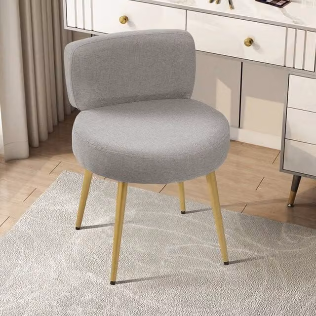 KORVIXA Modern Vanity Stool in Grey and Gold with Metal Frame, Width: 100 cm