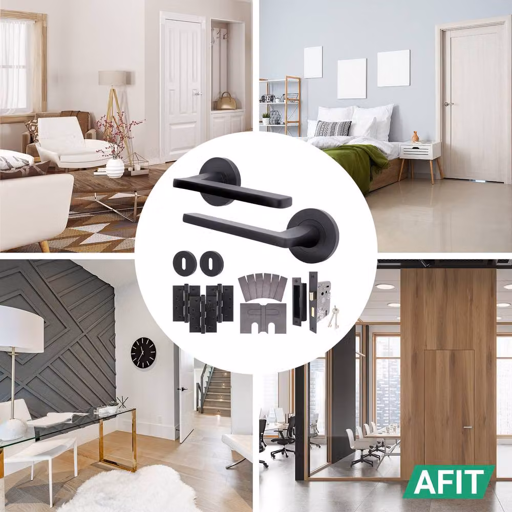 AFIT Matt Black Fire Door Handle Key Lock Set with Hinges and Screws, 150 x 150 mm – 5